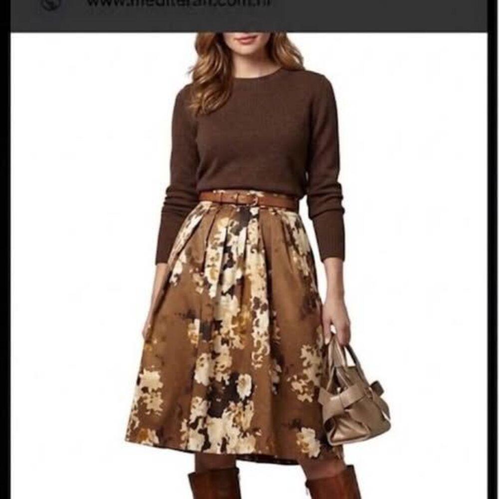 New Talbots size 10 brown satin Floral Pleated Skirt